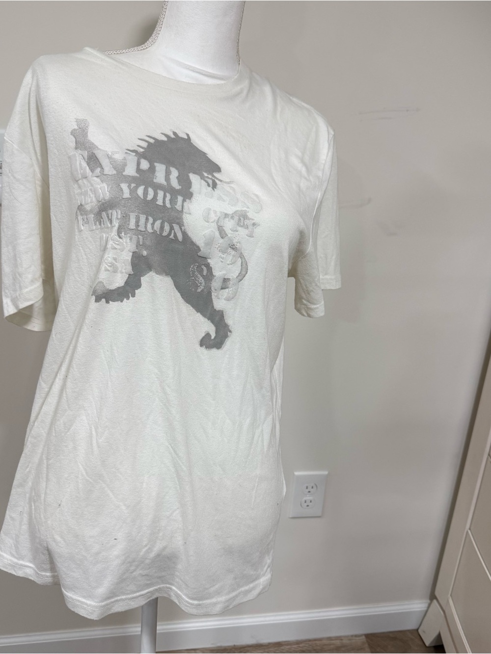 Express White Graphic Tee with Light Gray Logo